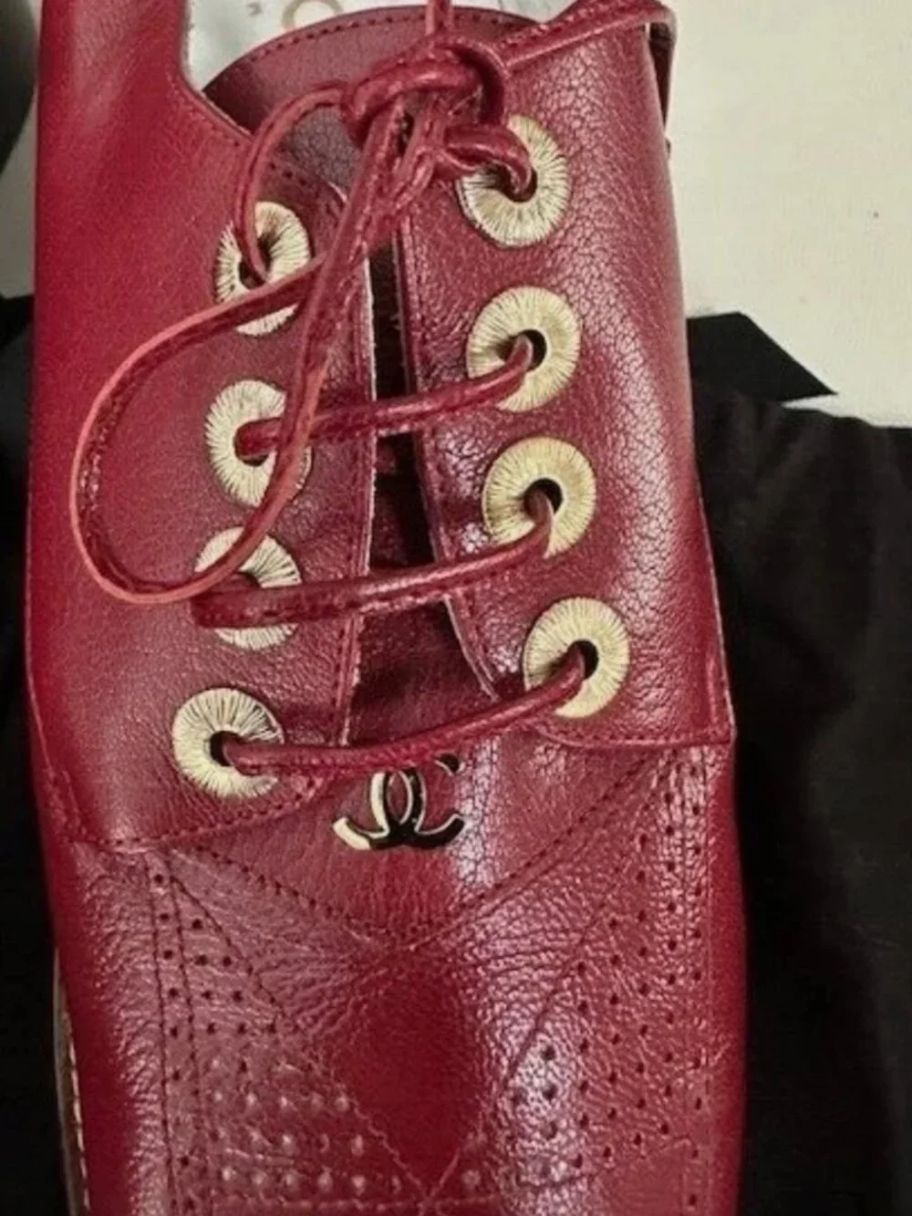New Authentic Chanel Oxford/Red leather Size 38 W/dustbag, No Box